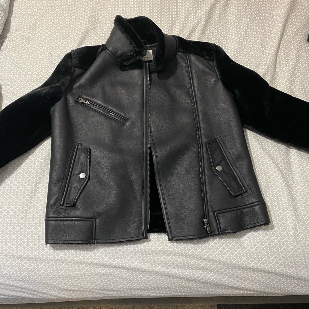 Girl black faux leather jacket